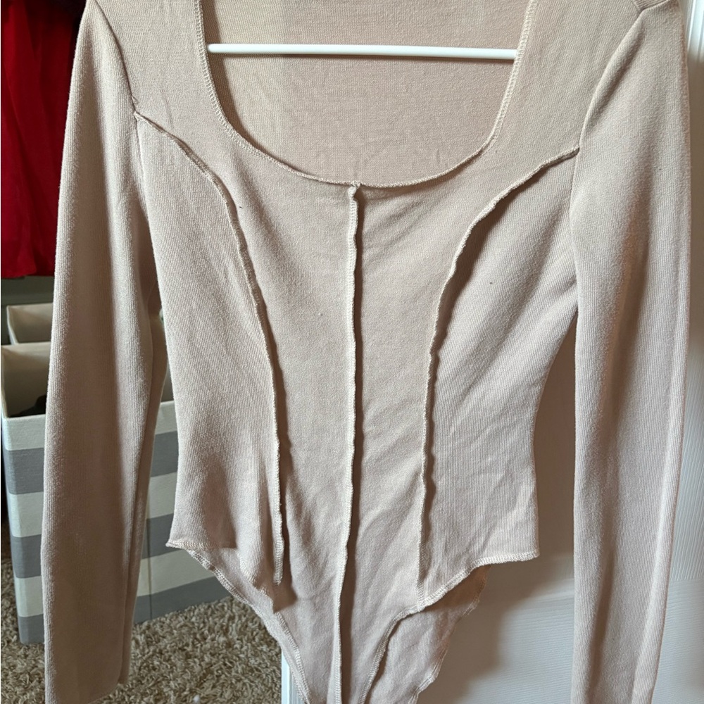 SHEIN Cream Long Sleeve Bodysuit